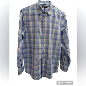 Banana Republic Shirt Long sleeve Men Size M Plaid Blue/White (Non-Iron)